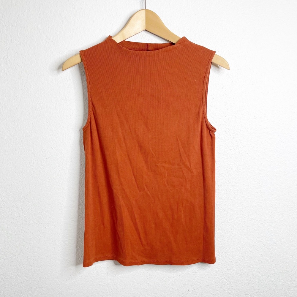 Everlane Womens Ribbed High Neck Tank Top Burnt Orange Rust Pima Cotton Small